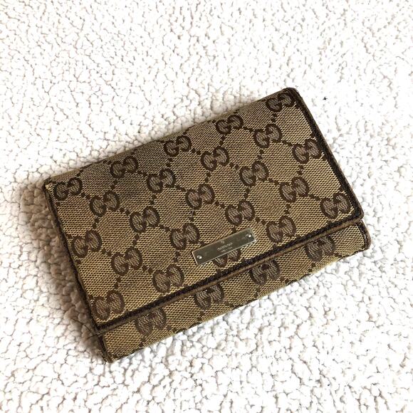 Gucci monogram leather trifold card case wallet coin purse - Picture 1 of 7